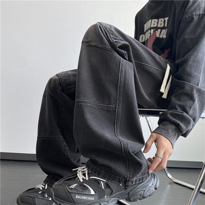 美式高街潮流拼接松紧腰复古水洗宽松牛仔裤B315-K24273-p55控78图片
