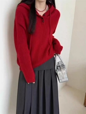 2025年秋季新款女士百搭三扣元宝针针织连帽衫，女装针织衫/毛衣，恒恩羊绒