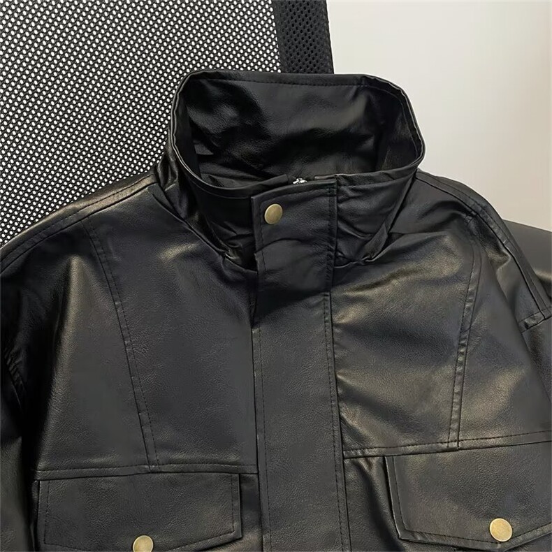 复古机车服pu皮衣外套男士休闲短款春秋季高级感飞行员翻领皮夹克,男装皮衣,星座601-1