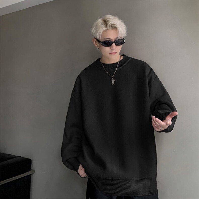 重磅秋冬男女纯色打底针织衫圆领套头半高领毛衣美式复古休闲上衣，男装T恤，电商A486