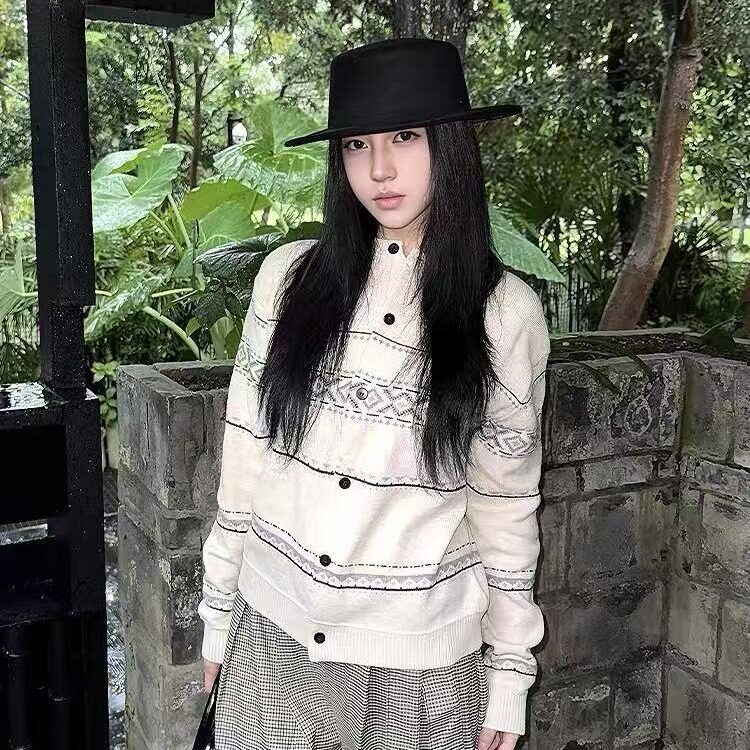 A2520-P58高智学院风针织开衫毛衣女直筒显瘦简约百搭费尔岛,男装针织衫/毛衣,电商B323A