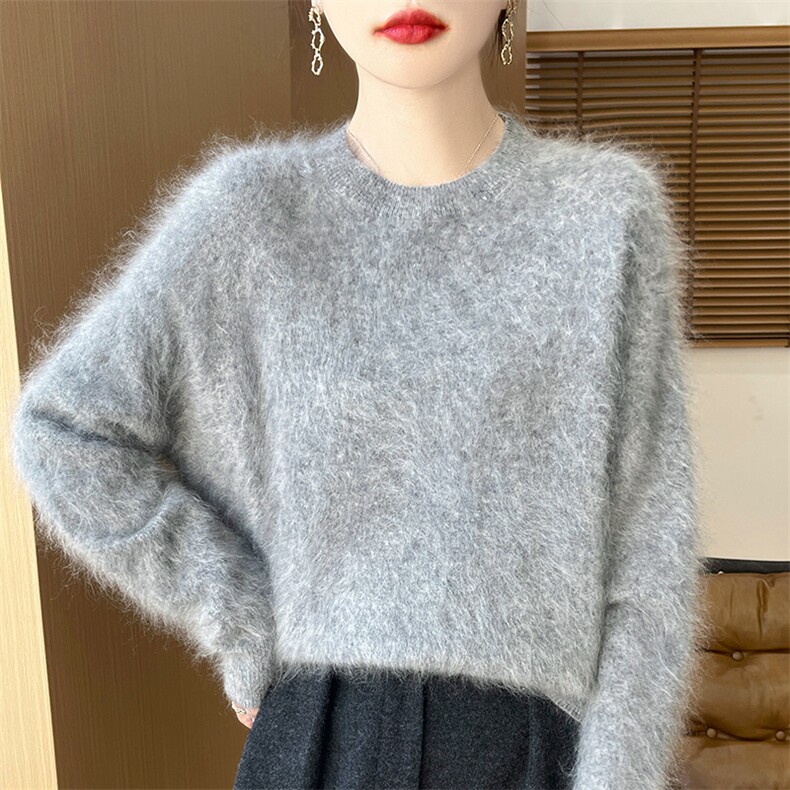 秋冬季新款舒适时尚百搭女士圆领拉绒长袖毛衣,女装羊绒衫,科源羊绒