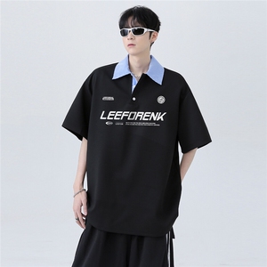 百搭潮牌假两件青春休闲衬衫领撞色拼接POLO衫短袖T恤T159-P48图片