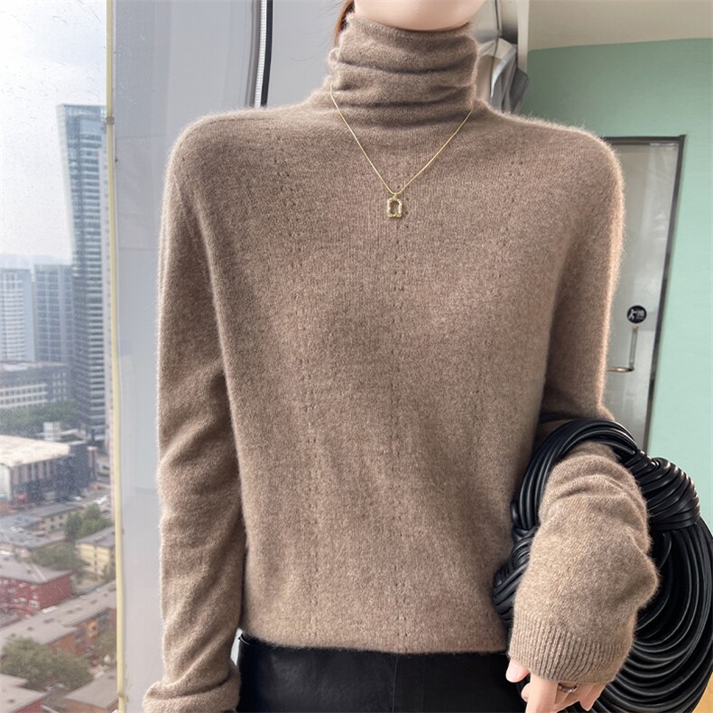 秋冬季新款舒适时尚百搭35%竖条堆堆领35%衫,女装羊绒衫,美轩羊绒
