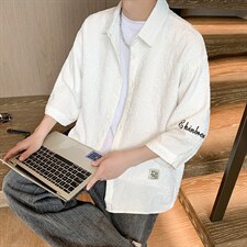 1港风花型七分袖衬衫男大码M-5XL风情侣衬衫男QCS7023P45控68，男装衬衫，星座226-2