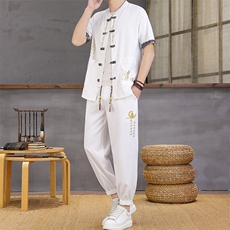 风夏季两件套男士冰丝宽松短袖套装民族男装汉服，男装T恤，星座1206（原A206）