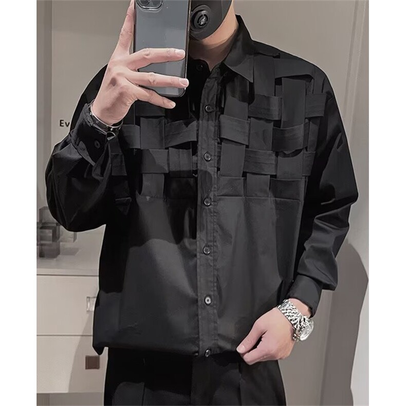 WE1658-P50轻熟风春秋季长袖衬衫男士炸街痞帅垂感翻领外穿衬衣，男装衬衫，电商B323A