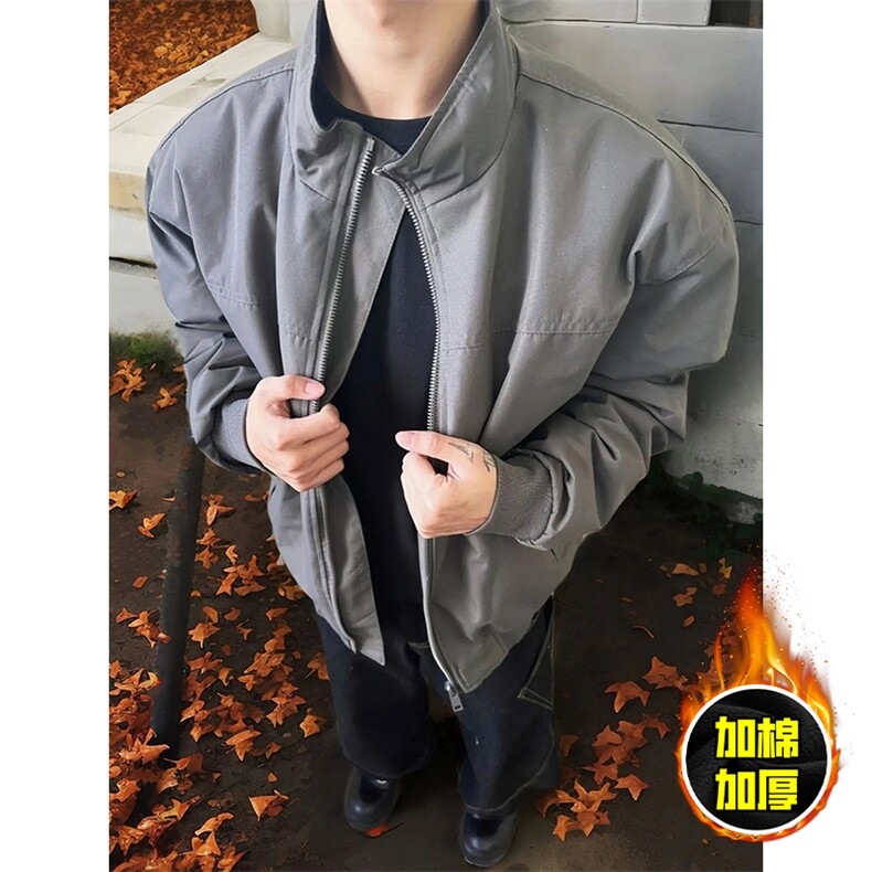 现货秋冬季美拉德立领飞行立领夹克boxy廓形棉衣高街加厚加棉外套，男装夹克，电商A486-1