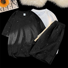抖音得物超高品质支持退换宽松纯棉满天星亮片短袖T恤套装P42，男装T恤，电商A486