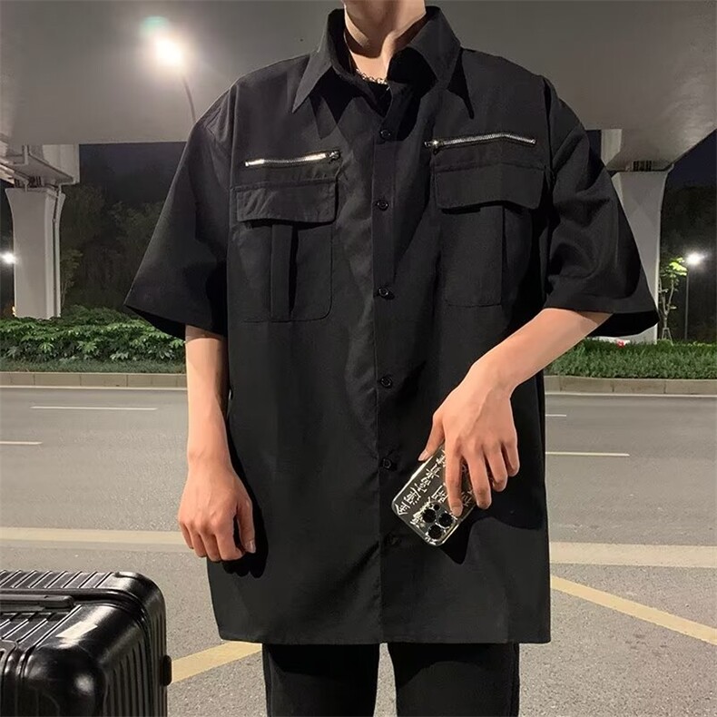 短袖衬衫男女夏季小众设计感拉链衬衫RC79P36,男装衬衫,星座1116-2