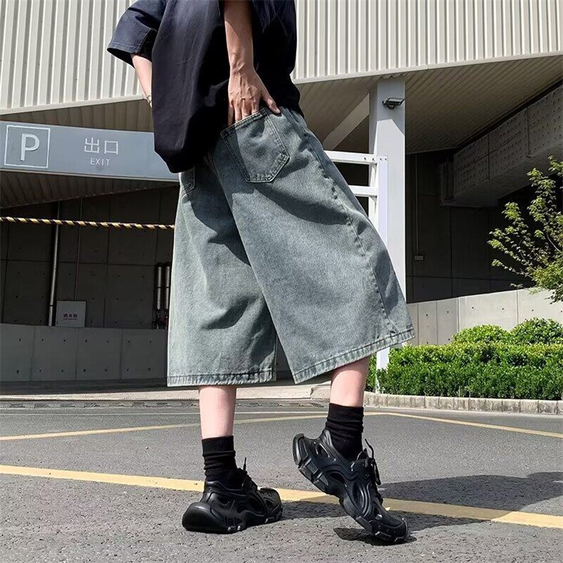 复古七分牛仔短裤男女新款小狗刺绣裤子宽松显瘦百搭休闲阔腿裤,男装牛仔裤,星座410-6（原星座1304-1）