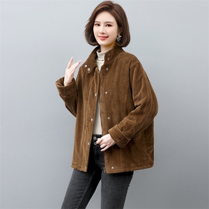 灯芯绒夹棉外套女2022新款冬季中年妈妈立领短款棉衣棉服图片