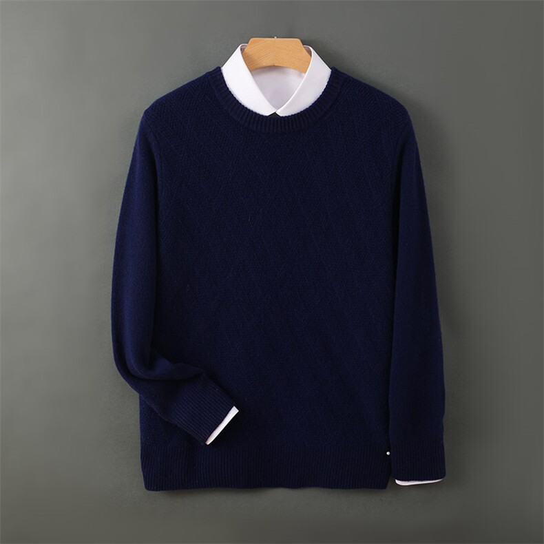 高品质男士秋冬羊毛交叉竖条毛衣经典百搭保暖舒适男装，男装羊毛衫，德晨羊绒