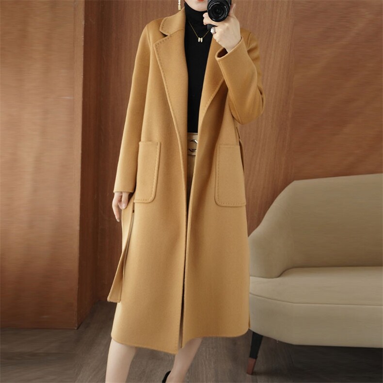优雅显瘦长款羊毛大衣气质百搭高级感外套，女装双面呢大衣，乾庄羊绒