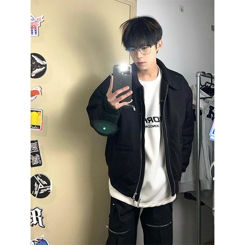 华夫格外套小众上衣设计感双拉链夹克JK7001特P53,男装夹克,星座908-1
