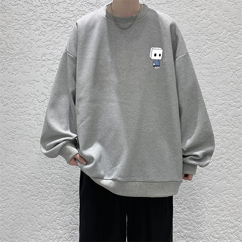 5XL华夫格卫衣男大码胖子圆领长袖t恤HW76400-P30加绒款-P40,男装卫衣,电商A040