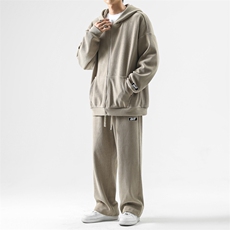 时尚宽松套装重磅条绒两件套垂顺TZ821-常规特批123加绒特批143，男装休闲套装，星座718