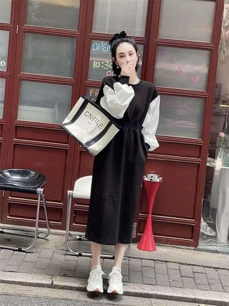 拼接设计连衣裙，女装连衣裙，时代公主