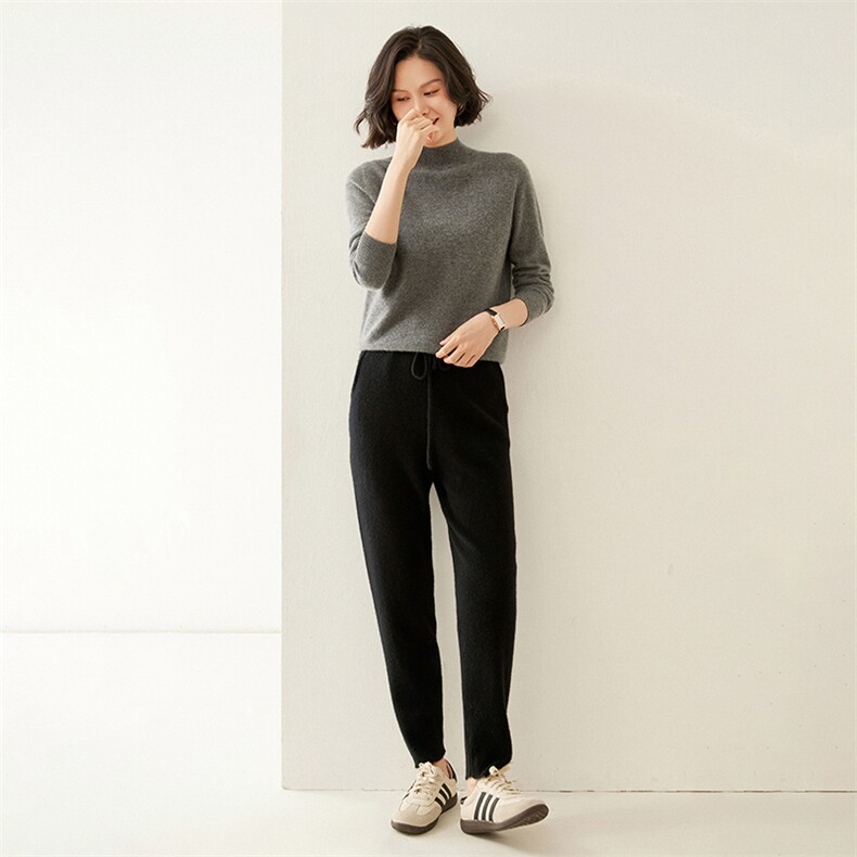软糯休闲~厚山羊绒针织小脚裤显瘦裤子2025秋冬女高腰松紧运动裤图片