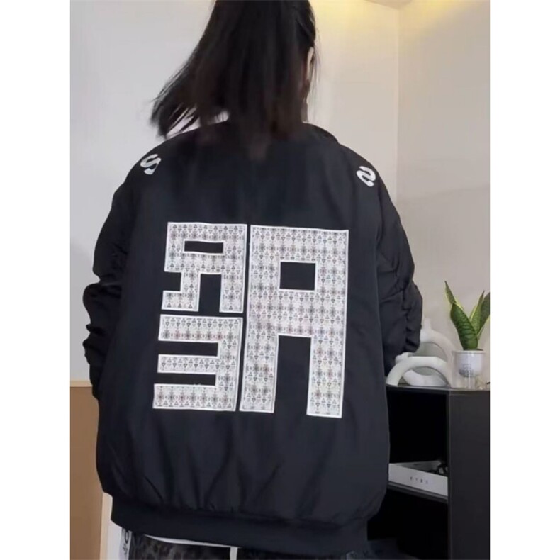 J9888-P58美式潮牌刺绣宽松百搭情侣棒球服夹克外套图片