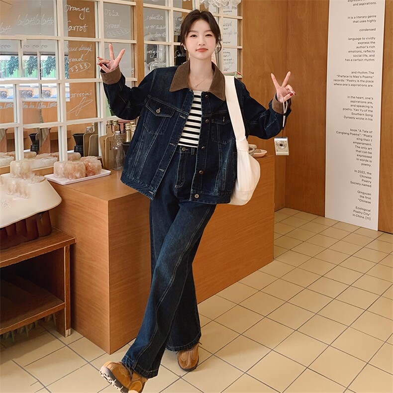 时尚套装春季宽松短款复古上衣套装韩版显瘦小个子春秋牛仔高腰,女装套装/套裙,浙宝305