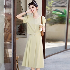 2023夏装新款时尚气质简约优雅时尚圆领两件套套装套裙，女装套装/套裙，芭米依尚