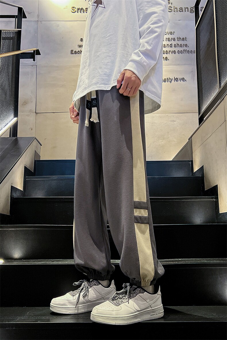 K011P45内景楼梯2024秋季新款华夫格直筒大码束脚百搭休闲裤,男装休闲裤,电商A026-1