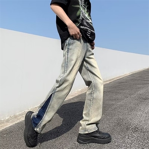 痞帅破洞牛仔裤男春秋季潮牌宽松直筒乞丐裤潮流百搭九分休闲裤子图片