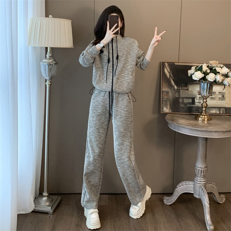 女春季新款立领开衫卫衣阔腿裤休闲两件套,女装套装/套裙,江南