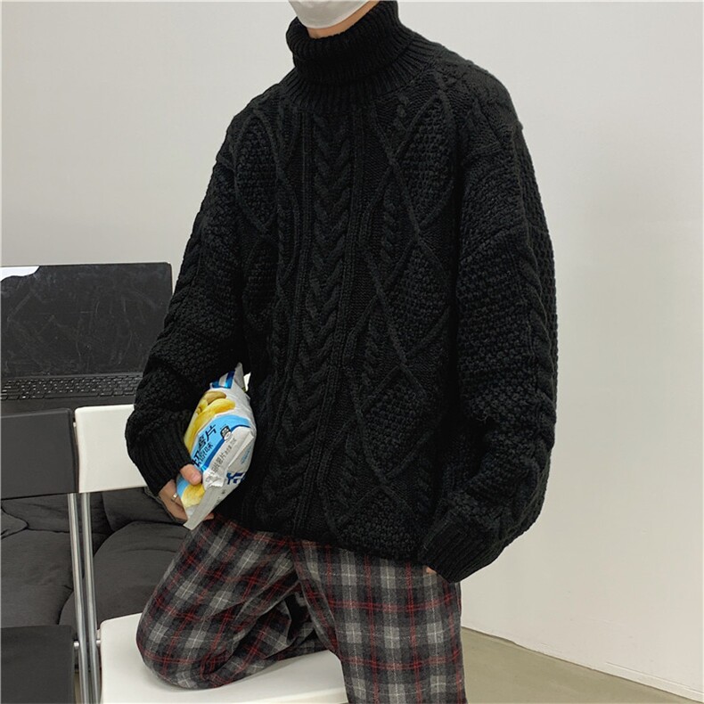 情侣款复古麻花高领毛衣宽松针织衫男女MY25P70控88,男装针织衫/毛衣,电商D325