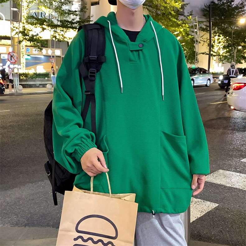 WY6098/P60秋装新款套头华夫格卫衣男韩版潮学生宽松大码外套上衣,男装卫衣,电商A141