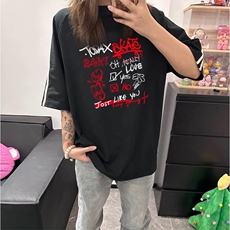 抖音得物高品质二开240克宽松纯棉美式潮牌三条杠织带短袖T恤，男装T恤，电商A486-1