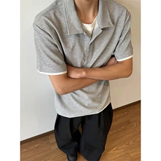 夏季新款港风日系假两件POLO领短袖T恤男insXZ213-TX21-P35控58，男装T恤，星座213