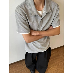 夏季新款港风日系假两件POLO领短袖T恤男ins  XZ213-TX21-P35控58图片