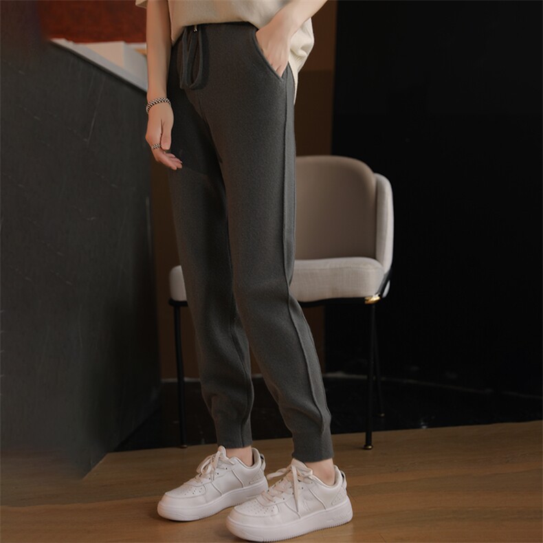 2024年秋冬新款宽松高腰垂感抽绳小脚裤简约，女装休闲裤，羿纯羊绒