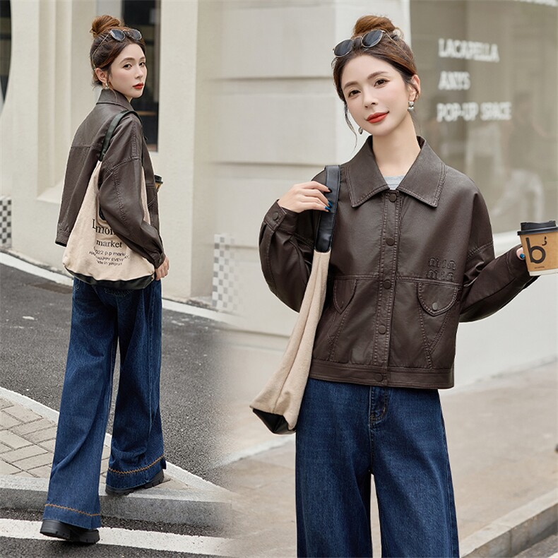 2025春秋新款韩版宽松休闲百搭皮衣外套女短款小个子机车服夹克潮，女装皮衣，江南女神