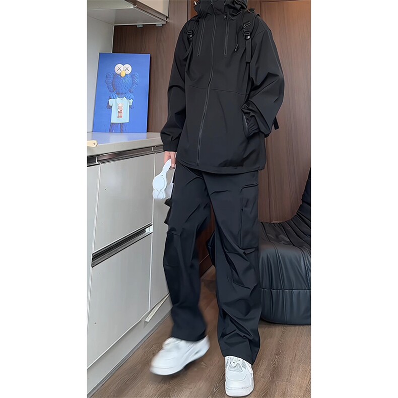 TZ105170/P100套装个性多拉链夹克裤子男士宽松外套工装裤两件套,男装夹克,电商基地A050