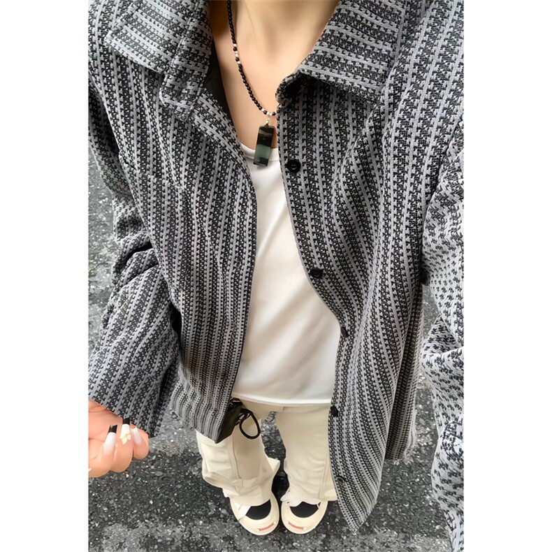 2025秋季新款港风女模大码鱼骨纹长袖衬衫M-5XHC25885-特P25，男装衬衫，电商A022