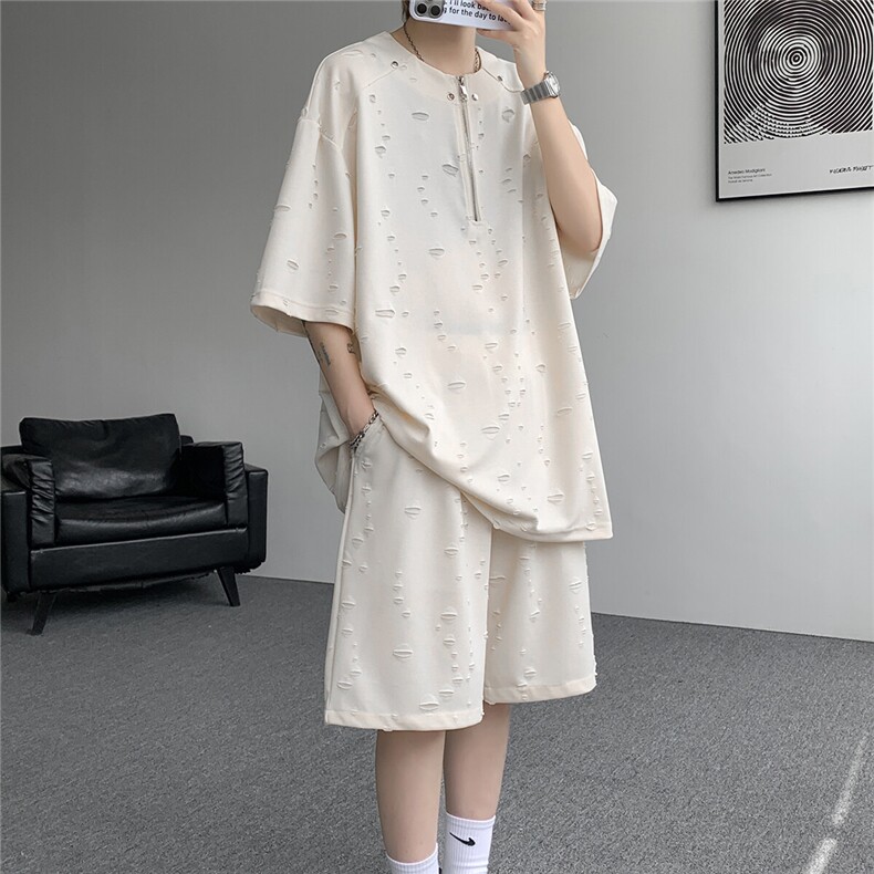 现货TZ25117-P52特控98大码破洞透气顺滑套装,男装休闲套装,电商D232