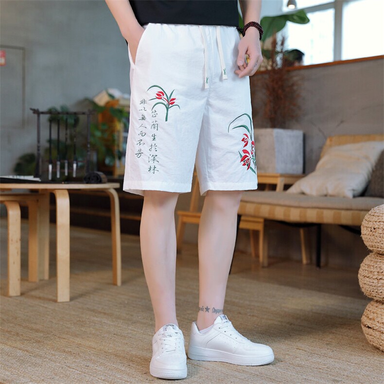 风大刺绣短裤男中式休闲百搭五分裤沙滩裤XZ310B-3-DK1902-P27,男装牛仔裤,星座310B-3