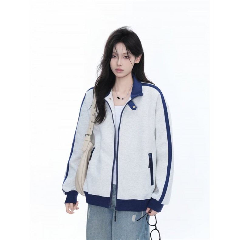 拼接运动卫衣开衫女春秋季新款潮牌休闲外套高街立领棒球服潮,女装短外套,星座1210-1