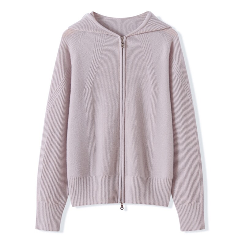 2025年秋季一线成衣拉链帽衫时尚百搭通勤休闲，女装羊绒衫，昭美纯山羊绒