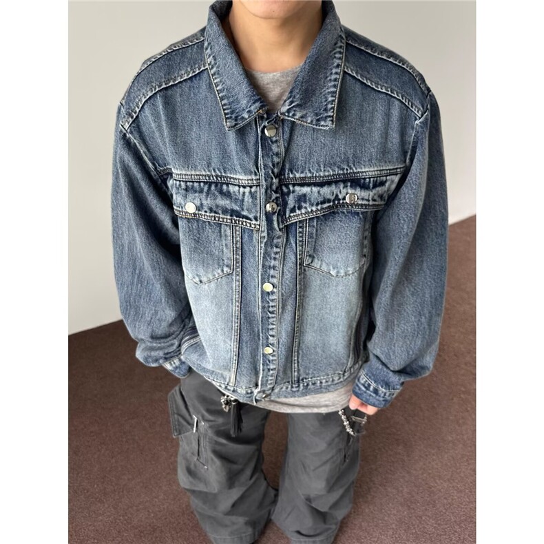 网图新款时尚潮流解构侧边双拉链水洗牛仔外套，男装工装外套，星座410-7