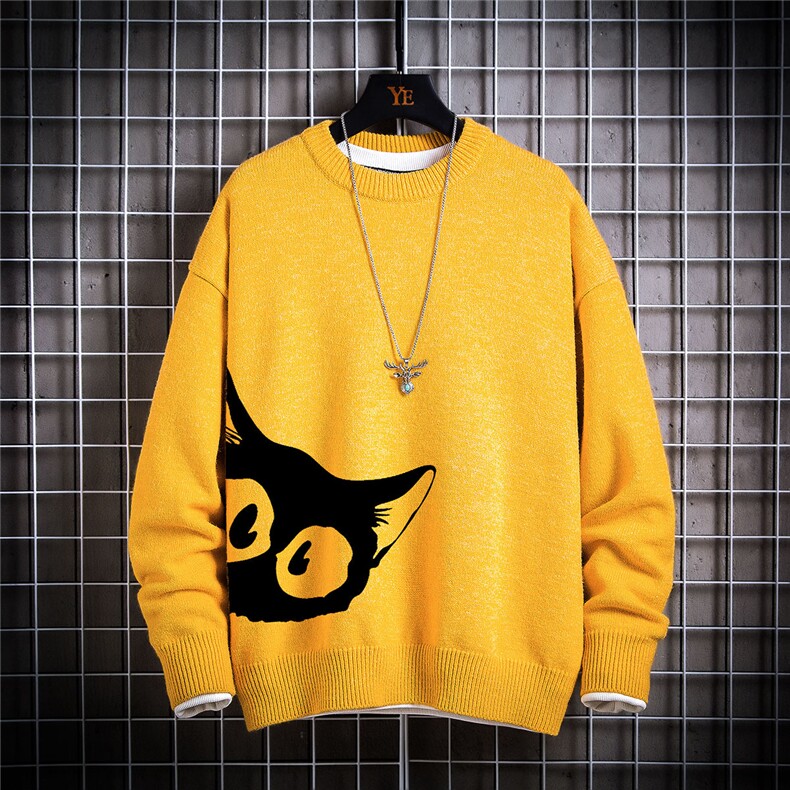 1日系圆领宽松中性情侣潮流大码M-5XL印花毛衣男7690P48加绒P55，男装针织衫/毛衣，星座226-2