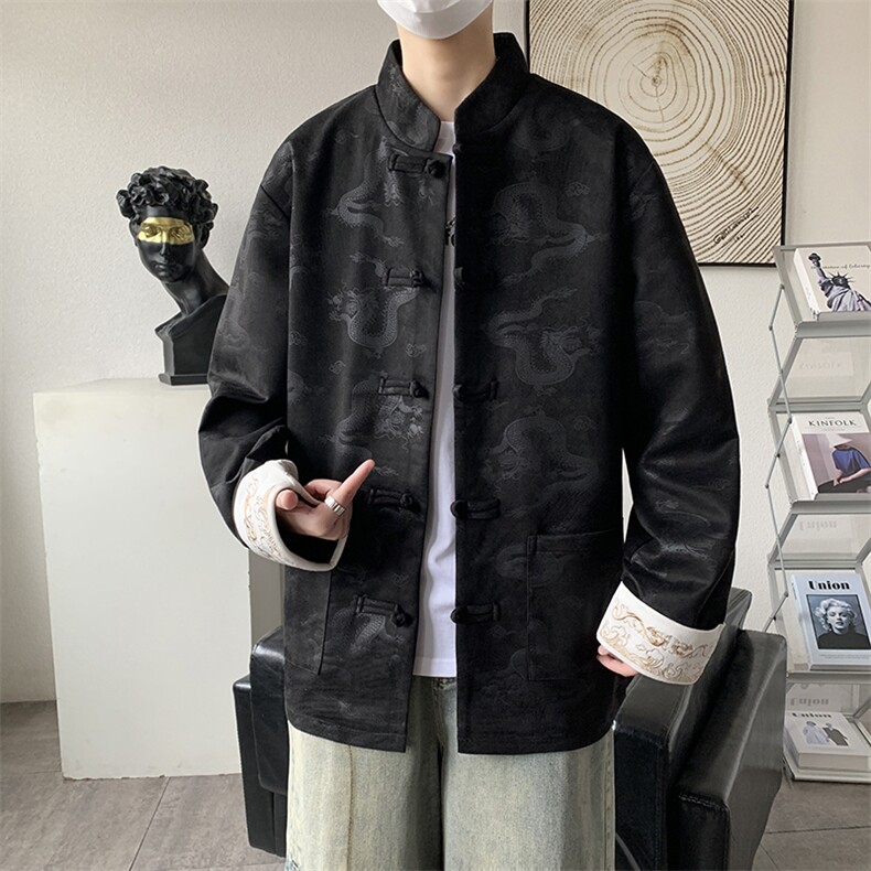 男士外套麂皮绒印花夹克盘扣立领唐装风XZ1512-2508-P85,男装夹克,星座1512
