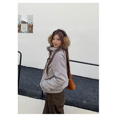 美式复古毛毛拼接立领机车夹克棉服男女冬季加绒加厚短棉衣外套潮，男装夹克，星座506A