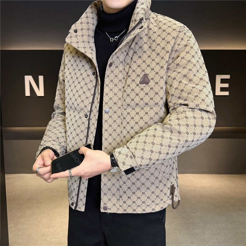 贴标花纹立领皮羽绒服男休闲保暖上衣外套A329-9961-P215,男装羽绒服,电商A329