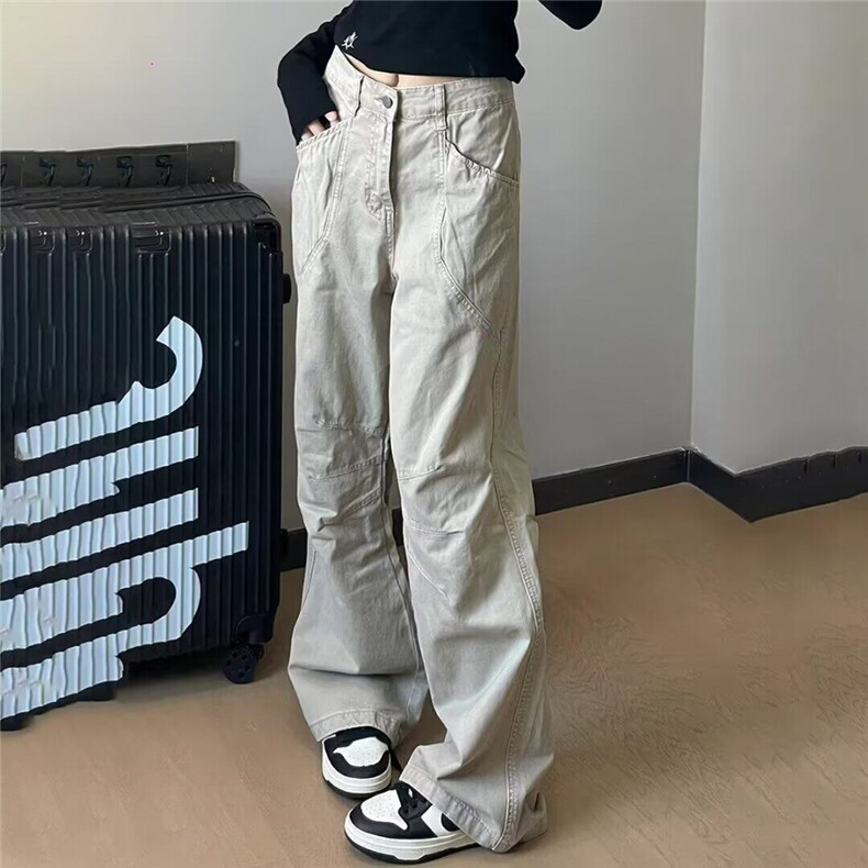 美式工装裤男宽松直筒复古褶皱设计感微喇休闲裤男女WLNZ499-p60,男装休闲裤,星座1008