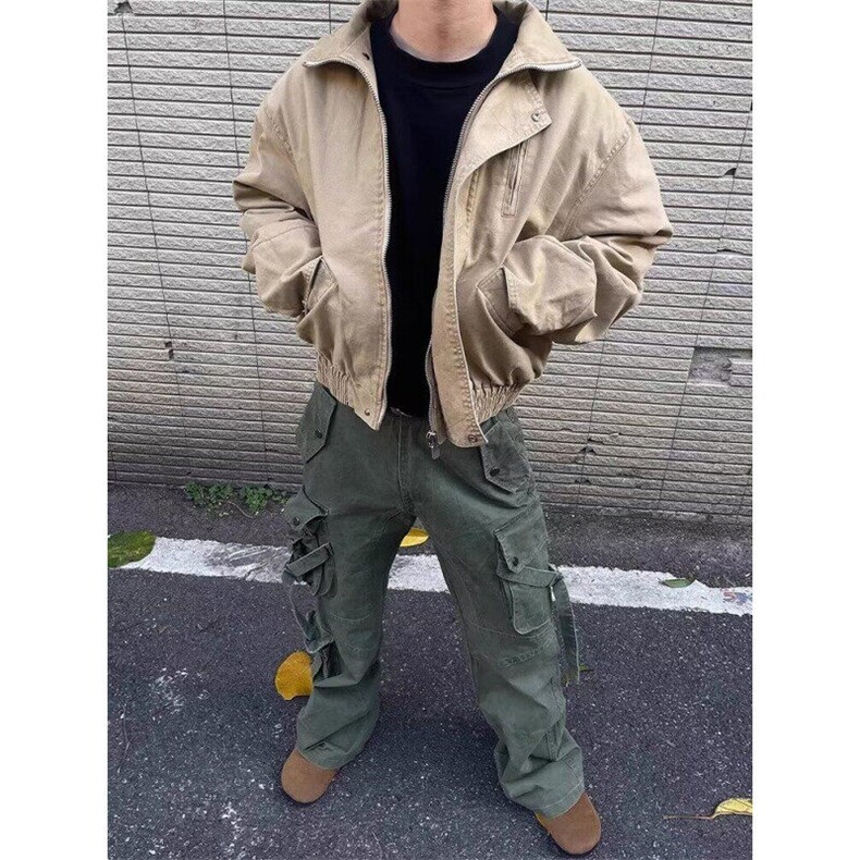 W9267-P95春季新款高品质美式夹克潮牌复古宽松立领休闲工装外套,男装夹克,星座1608-2