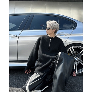 美式高街半拉链破洞毛衣男秋冬嘻哈潮牌情侣宽松针织衫MY9089-P60图片